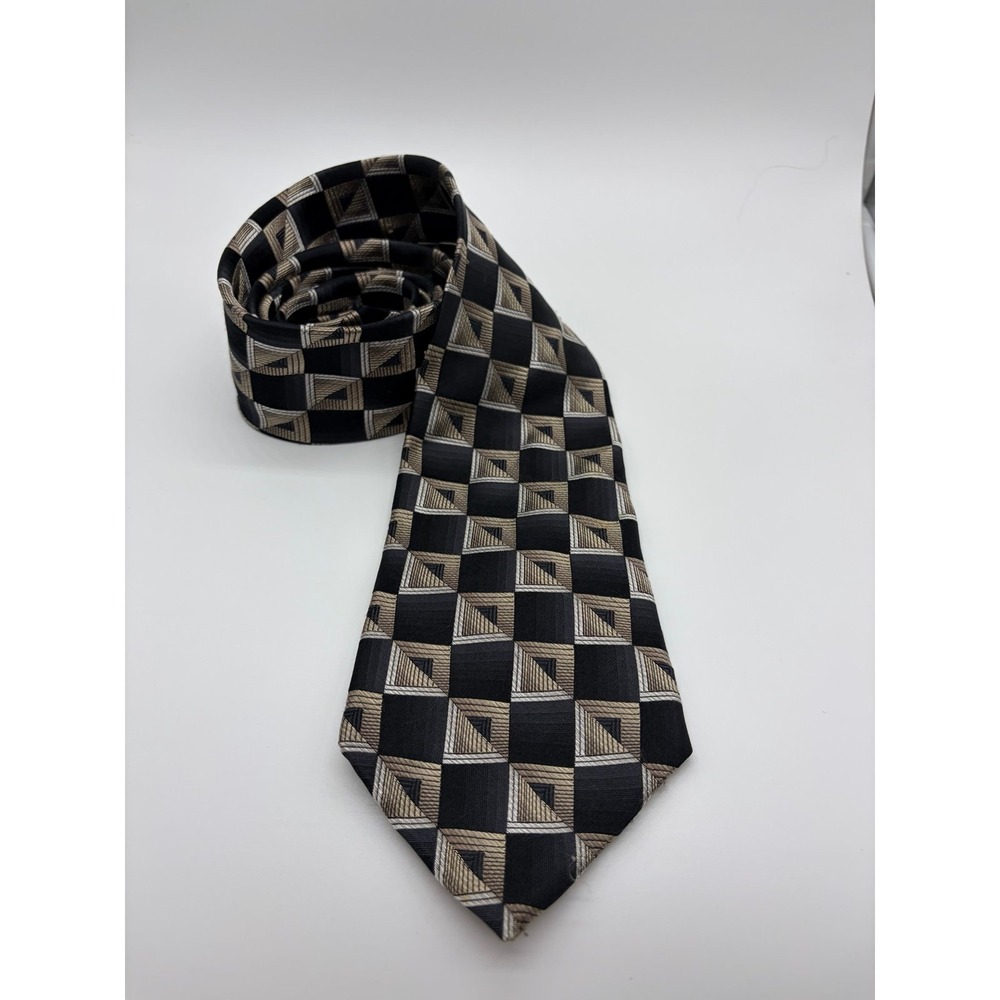 Savile Row, Geometric Silk Tie, Gray/Black, Necktie, Pre-Owned